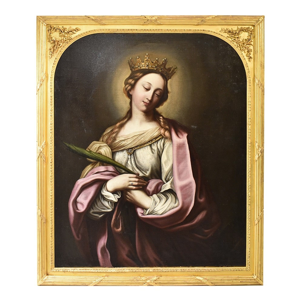 ALTE GEMÄLDE, RELIGIÖSES GEMÄLDE, HEILIGE KATHARINA, ZEITALTER 1600, ÖL AUF LEINWAND. (QREL 338)